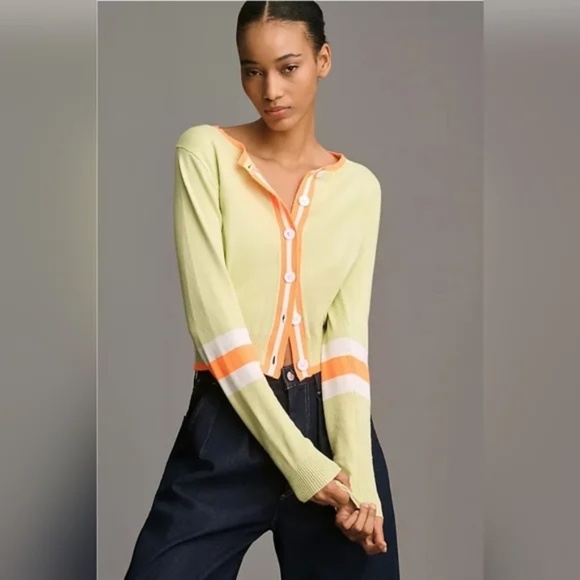 LIKE NEW! Women's Anthropologie Green/Orange Cardigan - MEDIIUM - Picture 2 of 10